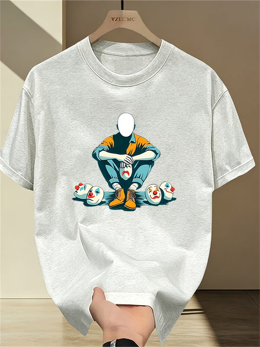 Herren Grafik T-Shirt mit maskiertem Charakter und Clownsmotiven – Modernes Statement Shirt für Individualisten