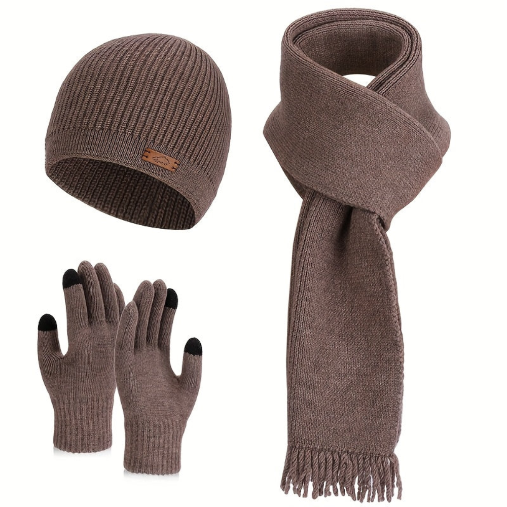 Unisex Winter Strickset: Warme Mütze, Schal und Handschuhe in Grün mit Touchscreen-Funktion