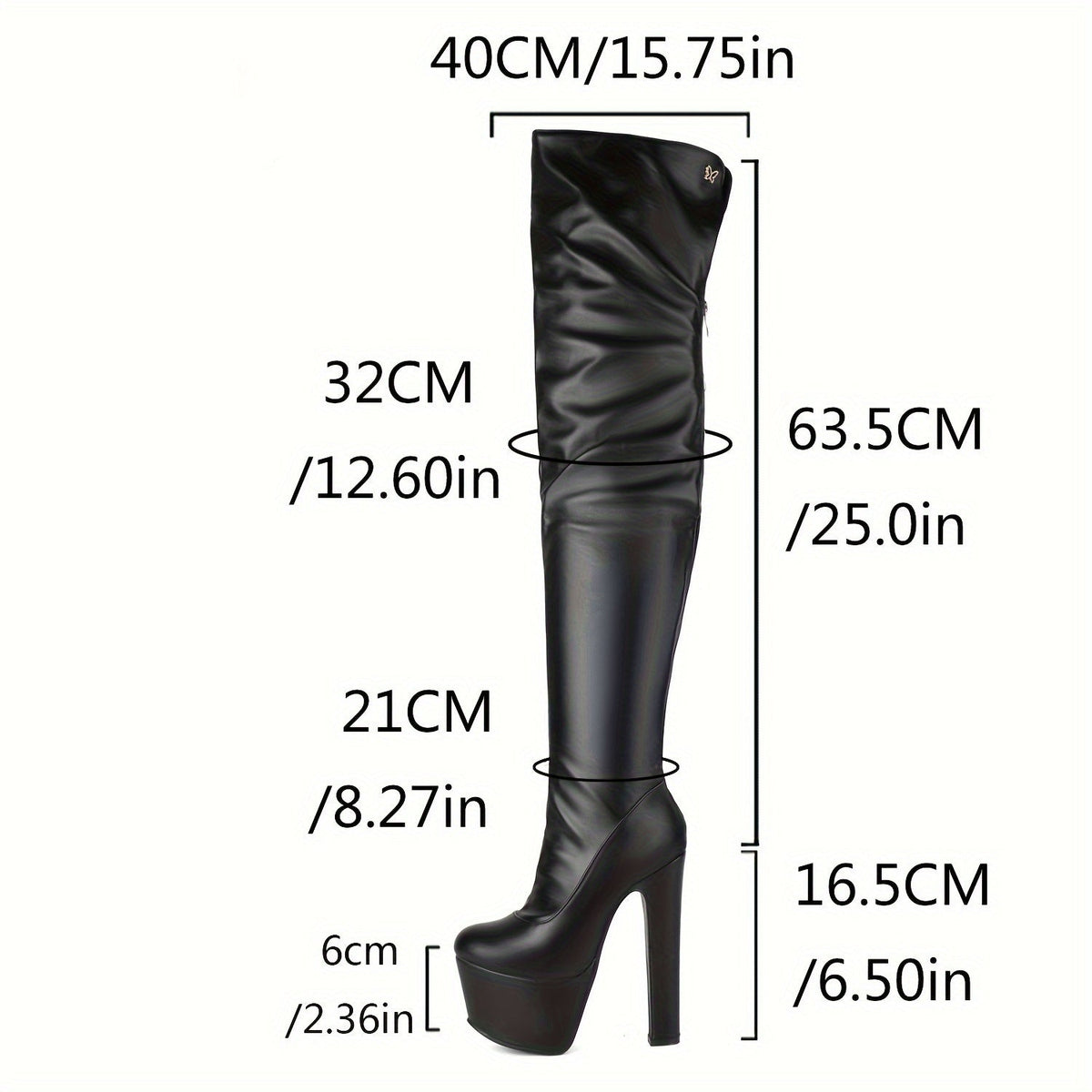 Overknee-Stiefel Damen mit Plateau und Blockabsatz Schwarz Glänzend