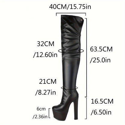 Overknee-Stiefel Damen mit Plateau und Blockabsatz Schwarz Glänzend