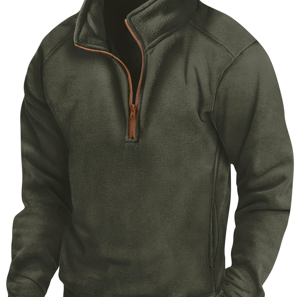 Fleece Pullover Herren mit Reißverschluss Stehkragen, Warm & Bequem