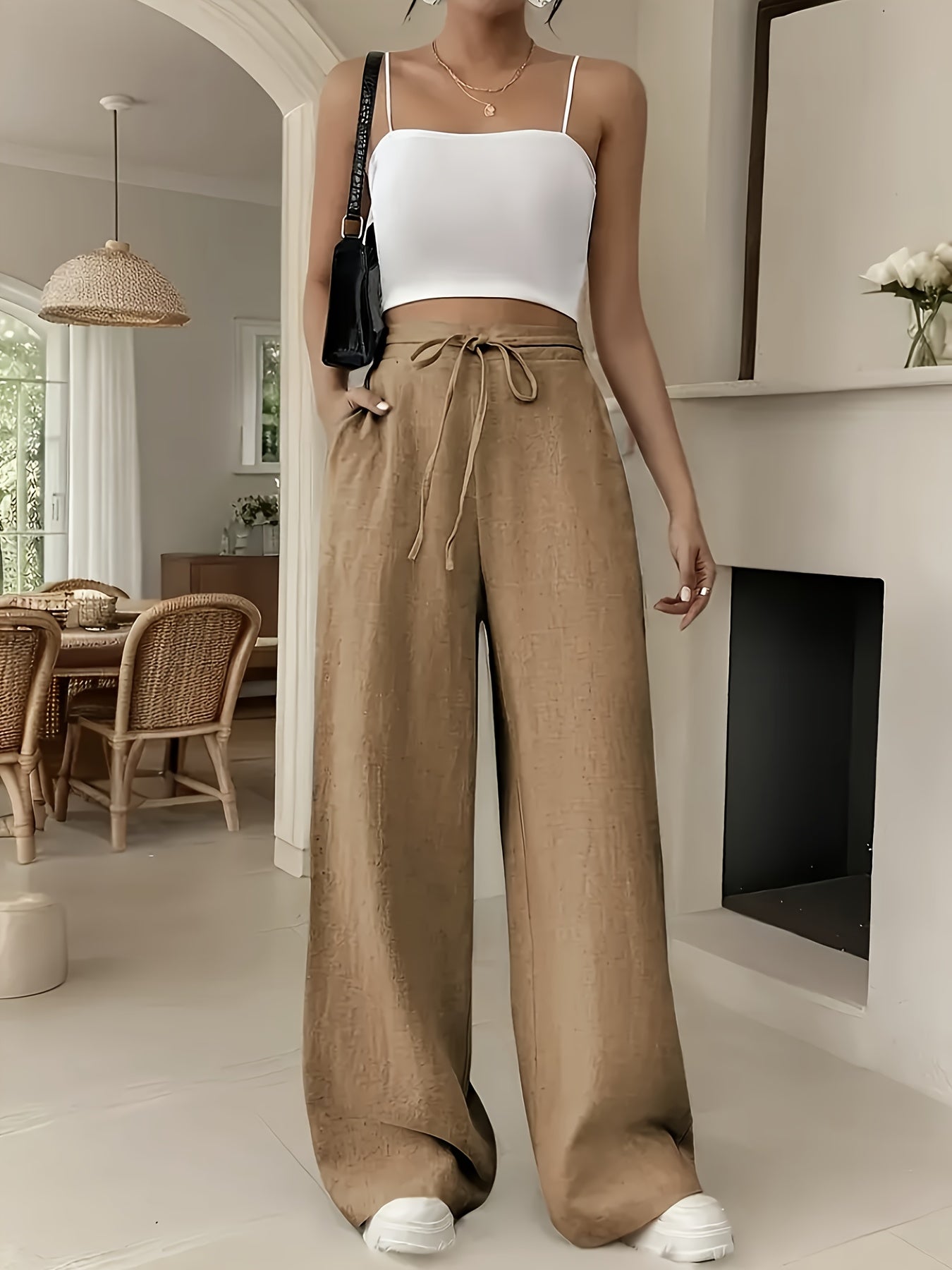 Damen Weite Bein Freizeithose mit Kordelzug – Lässige Loungehose für Alltag und Wochenende