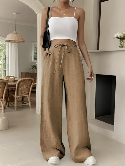 Damen Weite Bein Freizeithose mit Kordelzug – Lässige Loungehose für Alltag und Wochenende