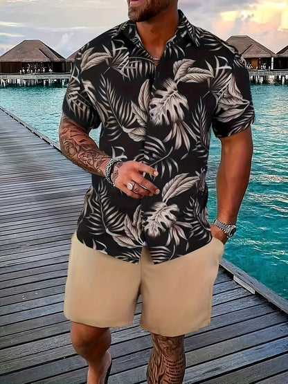 Herren Sommer Strand Set – Kurzarm Hemd mit tropischem Print und Shorts, Freizeitmode für Urlaub