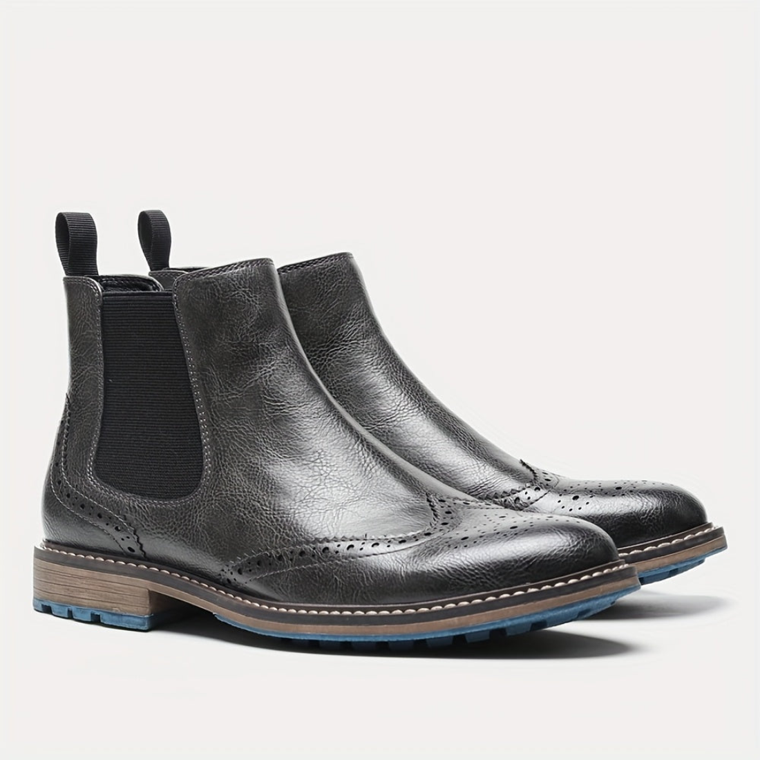 Chelsea Boots Herren Brogue-Stil mit elastischen Einsätzen und Profilsohle