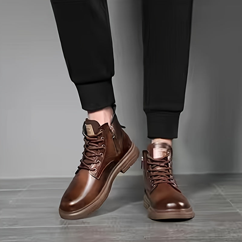 Robuste Herren Winterstiefel mit Schnürung und Reißverschluss, gefüttert, in Braun und Schwarz