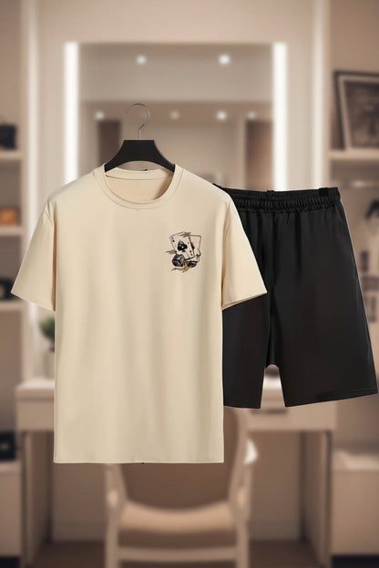Herren Lounge-Set mit Print T-Shirt und Shorts – Bequemes Freizeit-Outfit für Zuhause und Alltag