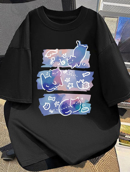 Damen & Herren Oversize T-Shirt mit verspieltem Katzen-Motiv – Kreativer Streetstyle