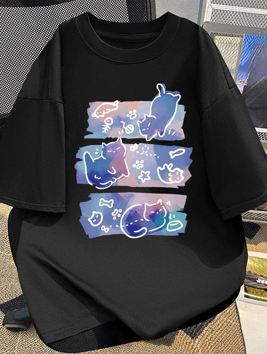 Damen & Herren Oversize T-Shirt mit verspieltem Katzen-Motiv – Kreativer Streetstyle