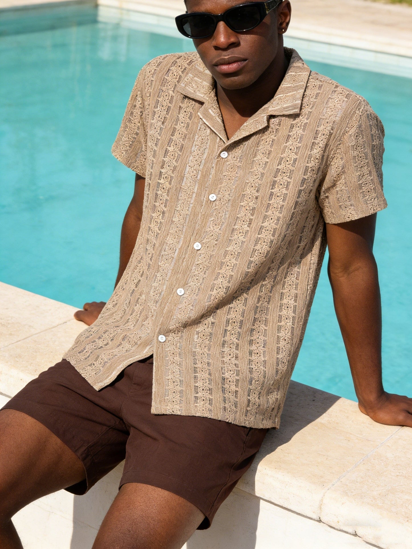 Herren Sommer-Strandhemd im Boho-Stil – Lässiges Jacquard-Design für Urlaub und Freizeit
