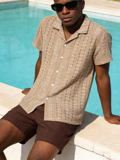 Herren Sommer-Strandhemd im Boho-Stil – Lässiges Jacquard-Design für Urlaub und Freizeit