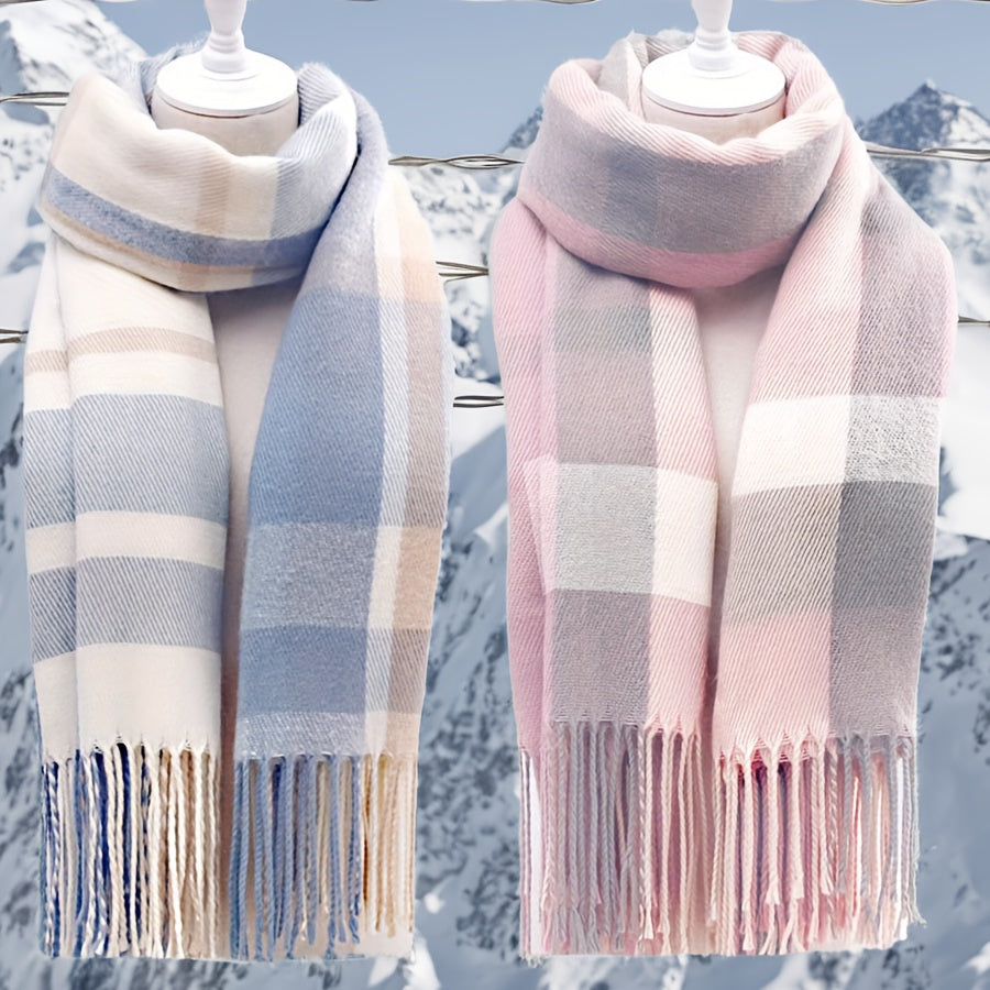 Karierter Schal mit Fransen weich Plaid-Muster