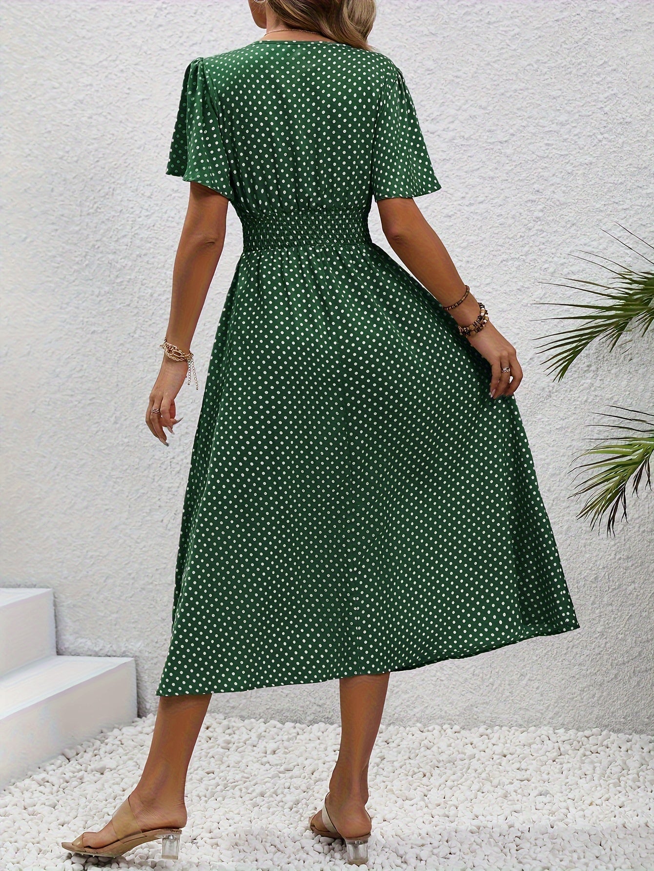 Damen Polka Dot Sommerkleid mit V-Ausschnitt – Elegantes Freizeit Maxikleid