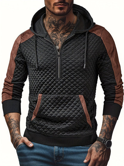 Herren Hoodie mit Steppmuster und Kontrastärmeln Reißverschluss Kapuzenpullover