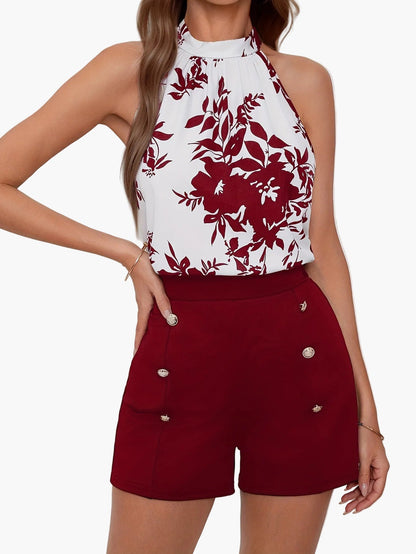 Damen Eleganter Sommer-Overall mit Blumenmuster und Knopfdetails – Perfekt für Urlaub & Freizeit