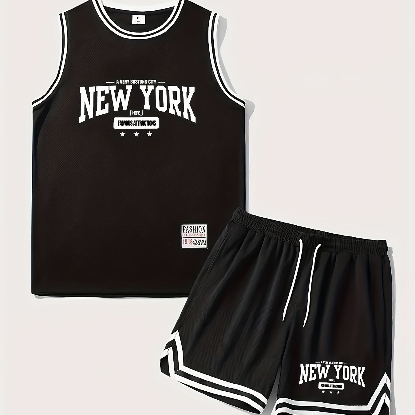 Herren Basketball Set Sport Outfit New York Print – Ärmelloses Trikot & Shorts, Freizeit & Training
