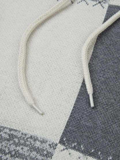 Herren Hoodie Pullover im Patchwork-Design mit Kapuze und Kordelzug, Strickoptik, Langarm