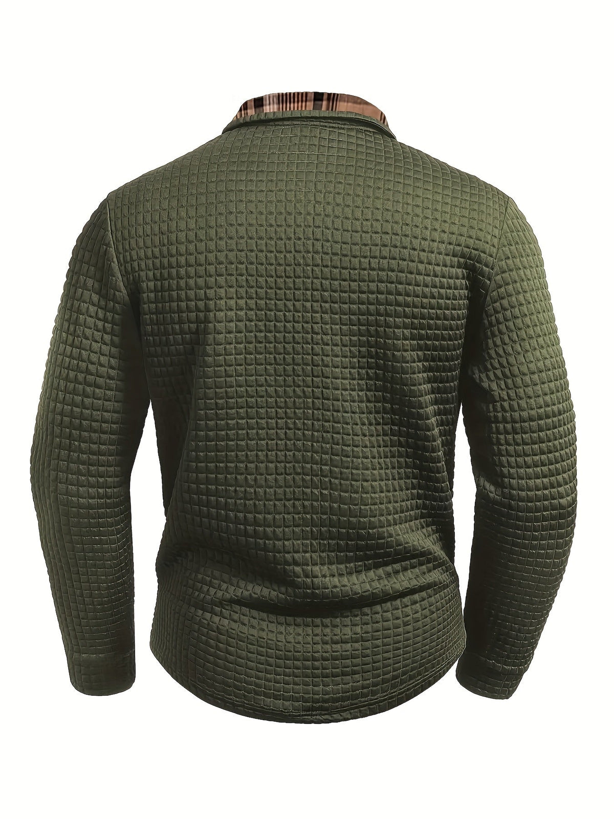 Herren Langarmshirt Waffelstruktur Karierter Kragen Grün