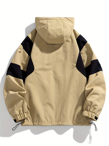 Herren Kapuzenjacke mit Farbblock-Design, Reißverschluss und Taschen
