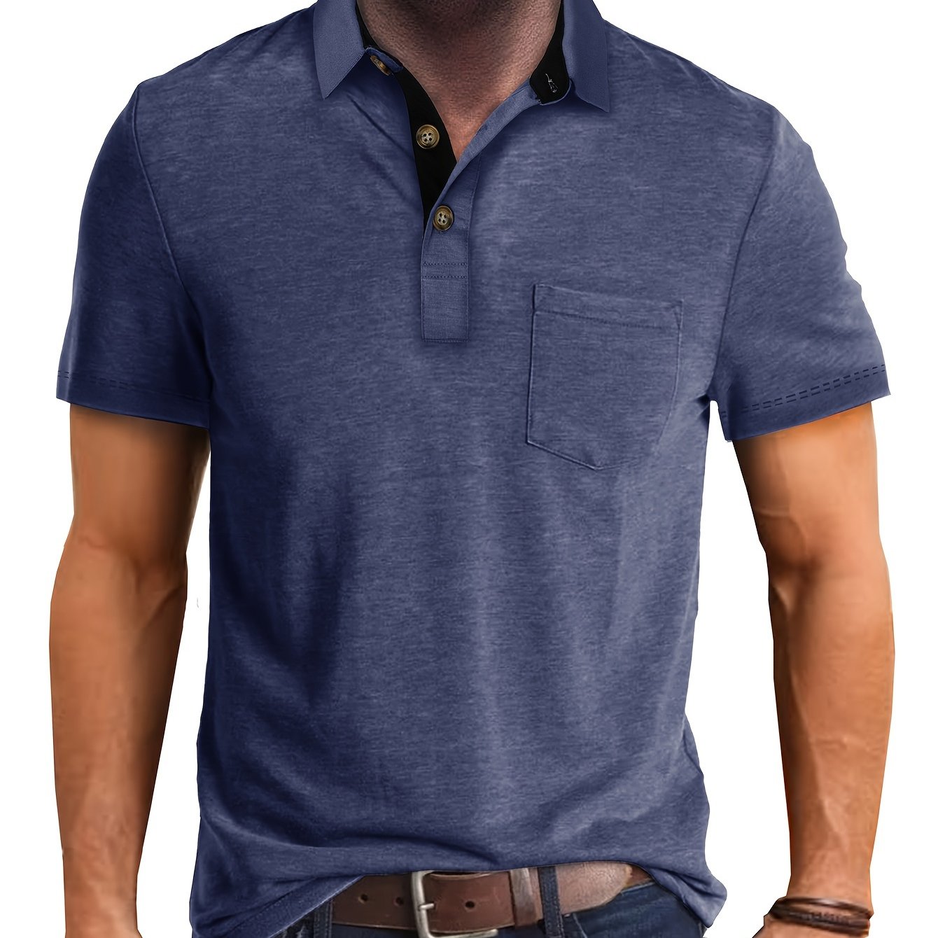 Herren Poloshirt mit Brusttasche und Kontrast-Kragen