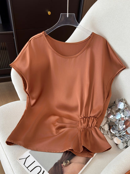 Damen-Bluse mit Raffdetails und modernem Schnitt – Elegante Kurzarm-Oberbekleidung für Büro und Freizeit