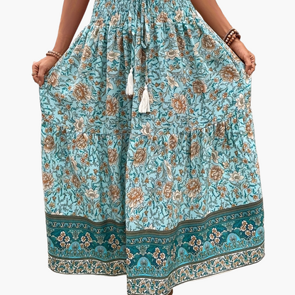 Damen Boho Maxirock mit Blumenmuster und elastischem Bund – Sommer Freizeitrock, Vintage Stil