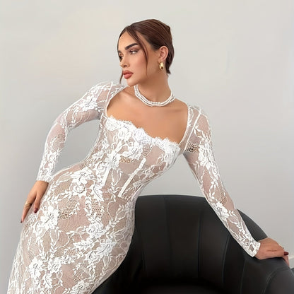 Damen Elegantes Bodycon Abendkleid mit Spitze und Langarm – Stilvolles Partykleid für besondere Anlässe