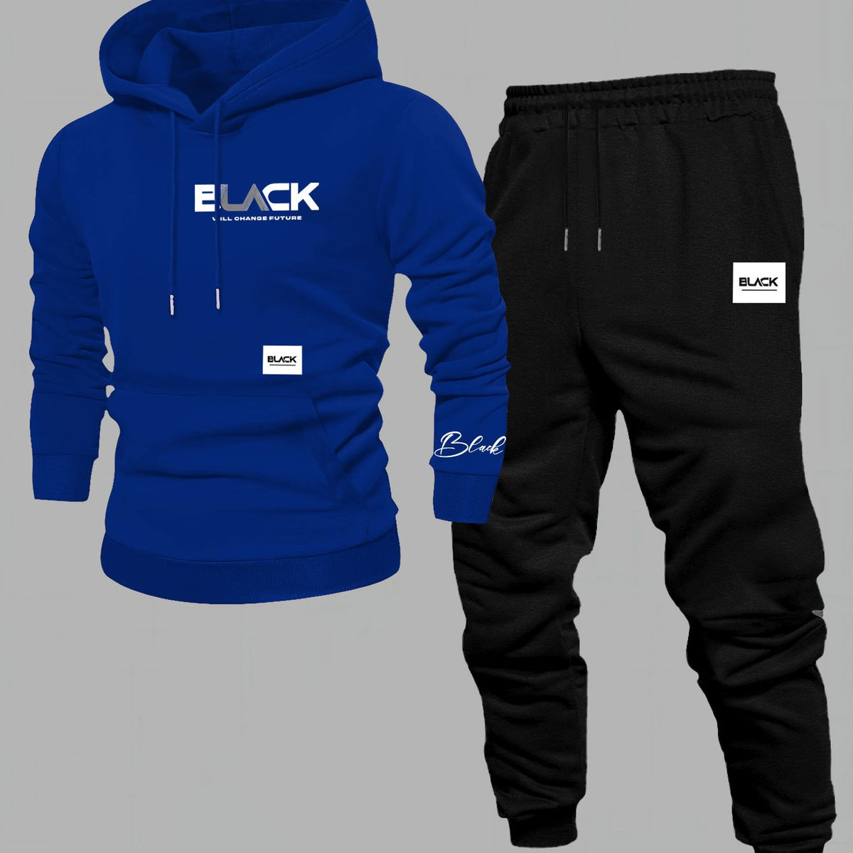 Unisex Trainingsanzug Hoodie & Jogginghose Set Schwarz mit Aufdruck