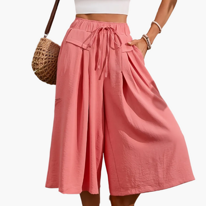 Damen Elegante Culotte Caprihose mit weitem Bein für Sommer und Freizeit