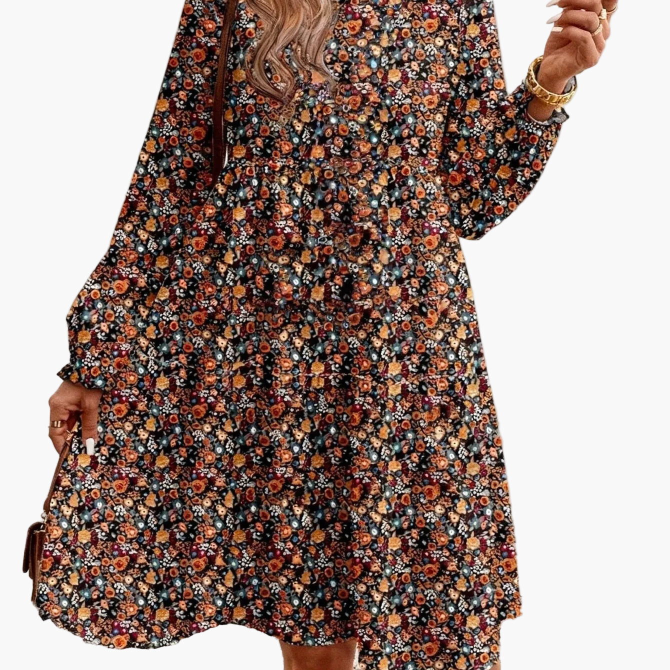 Damen Boho Freizeitkleid mit Blumenmuster und langen Ärmeln – Chic für Alltag und Ausgehen