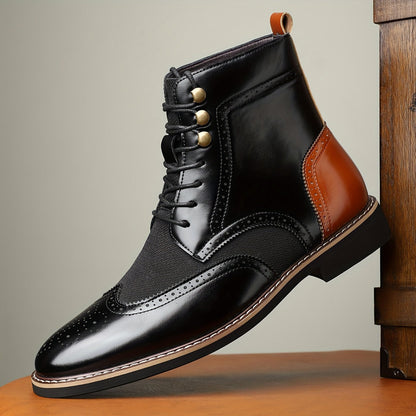 Herren Schnürstiefelette Brogue-Stil Zweifarbig mit Lochmuster