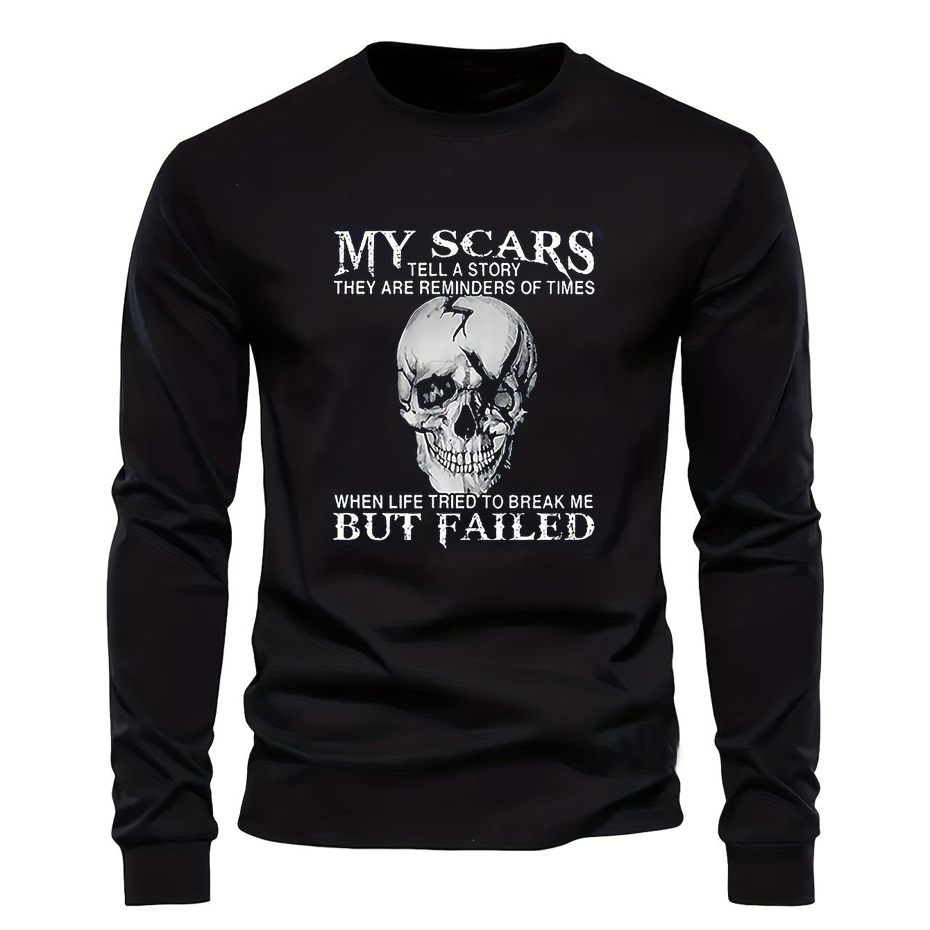 Herren Langarmshirt mit Totenkopf-Druck und Spruch