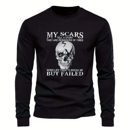 Herren Langarmshirt mit Totenkopf-Druck und Spruch