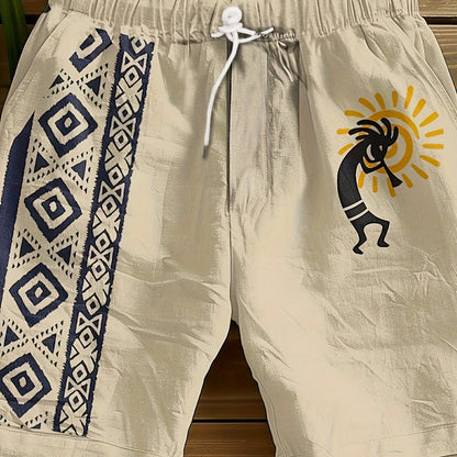 Herren Freizeitshorts mit Ethno-Muster und Künstler-Motiv – Ideal für Sommer, Urlaub & Strand