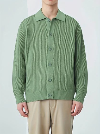 Gerippte Strickjacke mit Kragen für Herren – Beige, Schwarz, Grün