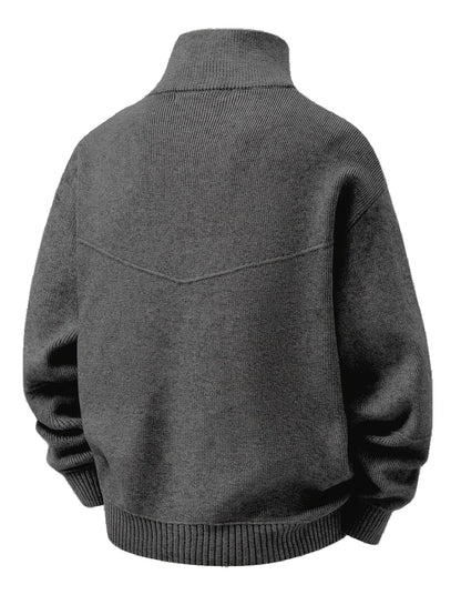 Herren Strickjacke Reißverschluss Stehkragen Rippbündchen Dunkelgrau
