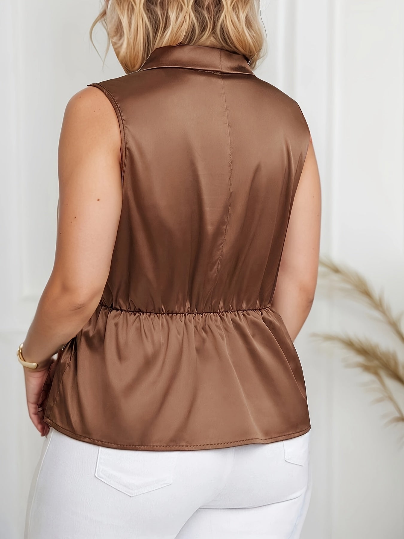Damen Wickelbluse Elegant Ärmellos Asymmetrisch für Büro und Freizeit