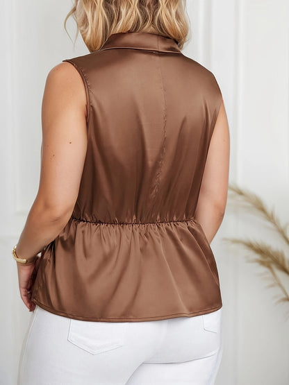 Damen Wickelbluse Elegant Ärmellos Asymmetrisch für Büro und Freizeit