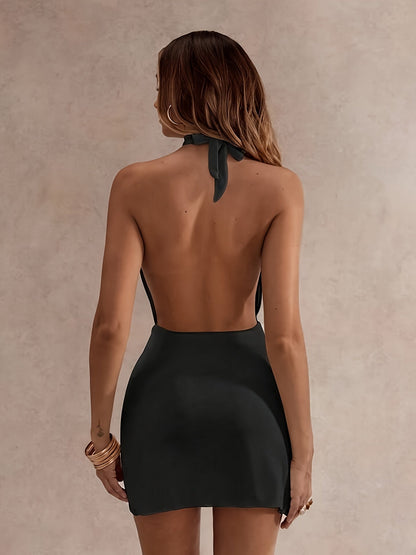 Damen Halterneck Cocktailkleid mit tiefem Ausschnitt – Elegantes Abendkleid für besondere Anlässe