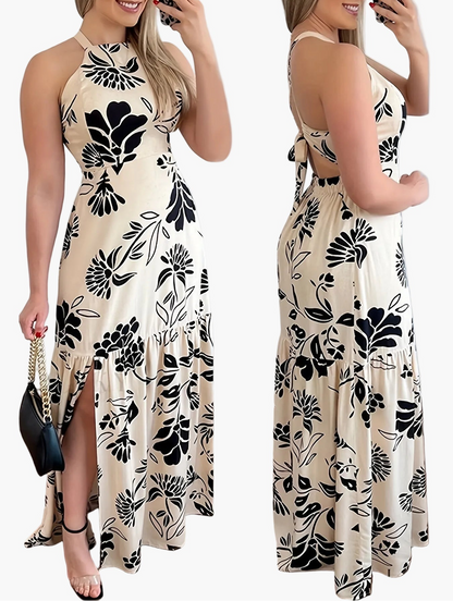 Damen Maxikleid Elegant Rückenfrei Fit & Flare für Strand und Sommerfeste