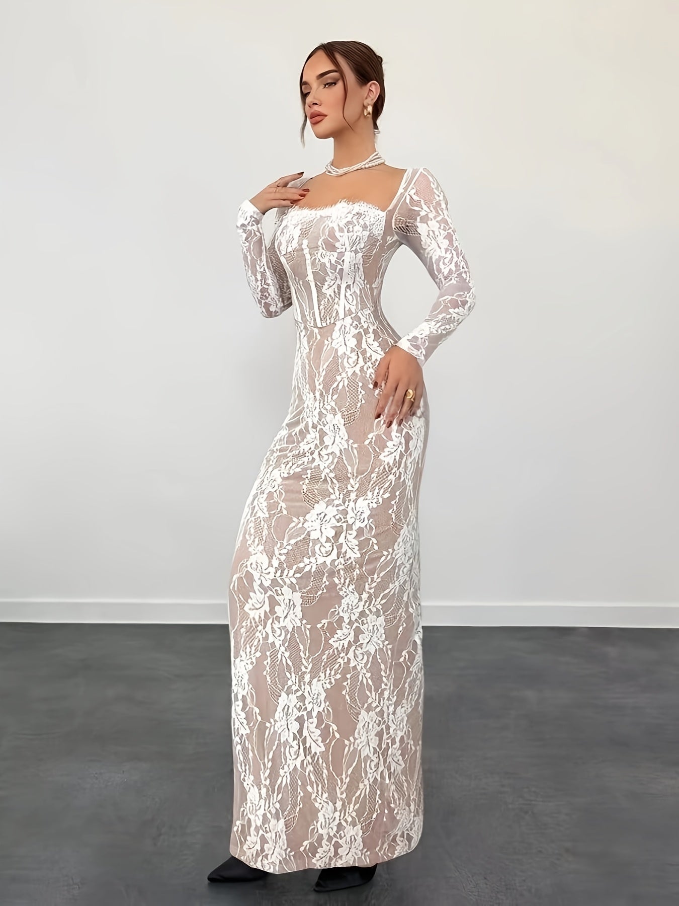 Damen Elegantes Bodycon Abendkleid mit Spitze und Langarm – Stilvolles Partykleid für besondere Anlässe