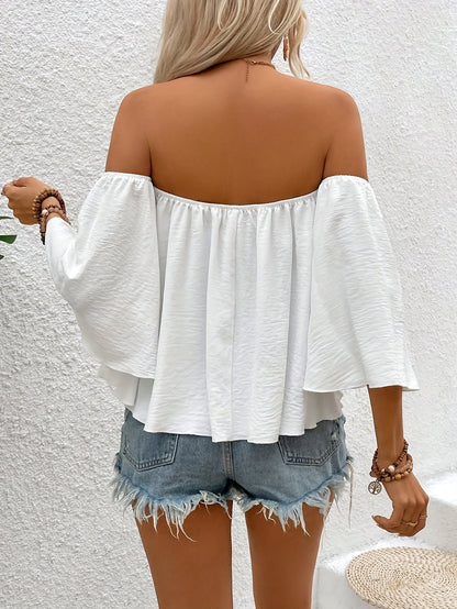 Damen Off-Shoulder Bluse mit Weiten Ärmeln – Eleganter Boho-Style, Ideal für Urlaub und Freizeit