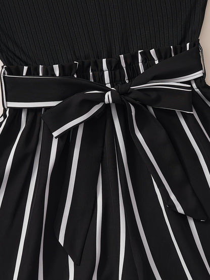 Damen Eleganter Jumpsuit mit Streifen und Schleife – Perfekt für Frühling und Sommer