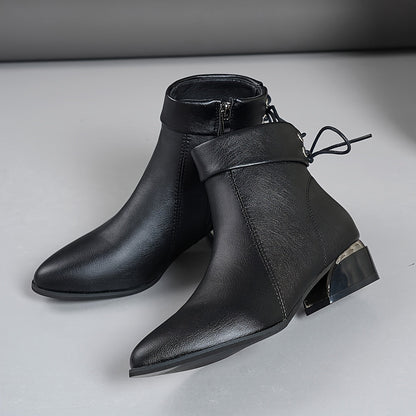 Damen Stiefelette Schwarz mit Reißverschluss & Metallic-Detail