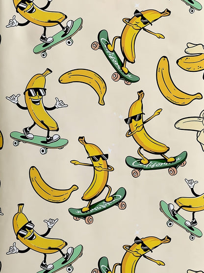 Herren Kurzarmhemd mit witzigem Bananen-Skateboard-Print – Freizeit, Festival, Statement