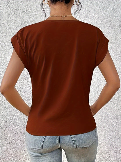 Damen Elegante Wickelbluse mit V-Ausschnitt für Alltag und Büro