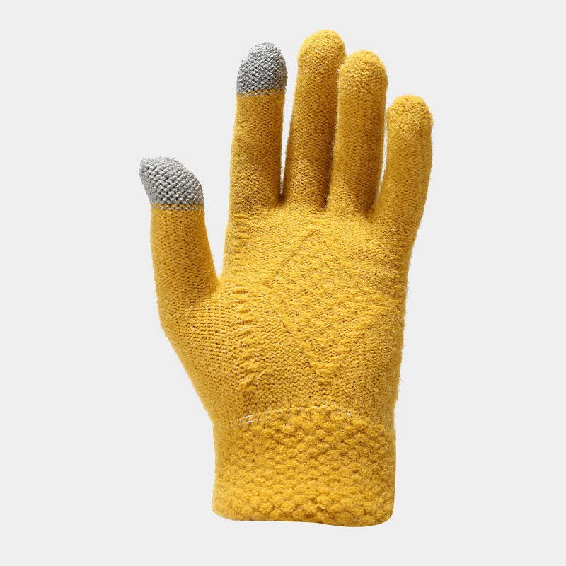 Strickmütze Schal Handschuhe Set mit Bommel und Touchscreen-Funktion