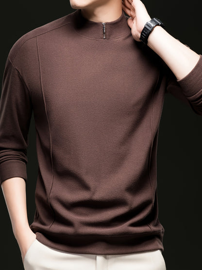 Herren Halb-Reißverschluss Sweatshirt Stehkragen Langarm Weiß