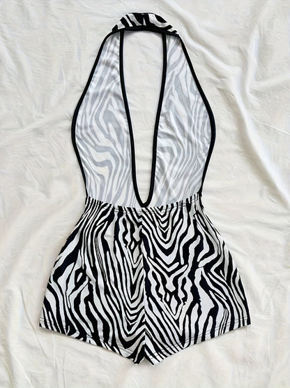 Damen Jumpsuit mit tiefem Ausschnitt und Animal-Print – Modischer Einteiler für Strand, Urlaub & Sommerpartys