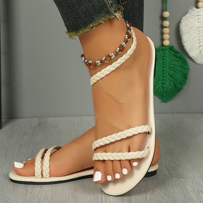 Damen Geflochtene Flachsandalen – Elegante Sommer-Strandschuhe im Boho-Stil
